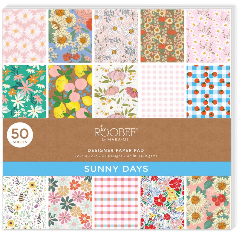 Sunny Florals Scrapbook Paper Pad 12x12 Inches 50 Sheets - Floral & Picnic Designs
