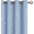 Room Darkening Insulated Blackout Curtains with Silver Dot Print - Light Blue, 2 Panels, 72 Inch Length