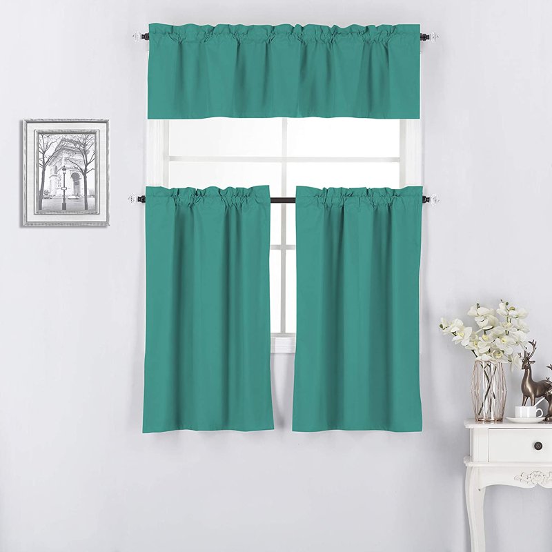 Blackout Kitchen Curtain Sets - 3 Panels 14x60 Inches, Rod Pocket, Multiple Colors