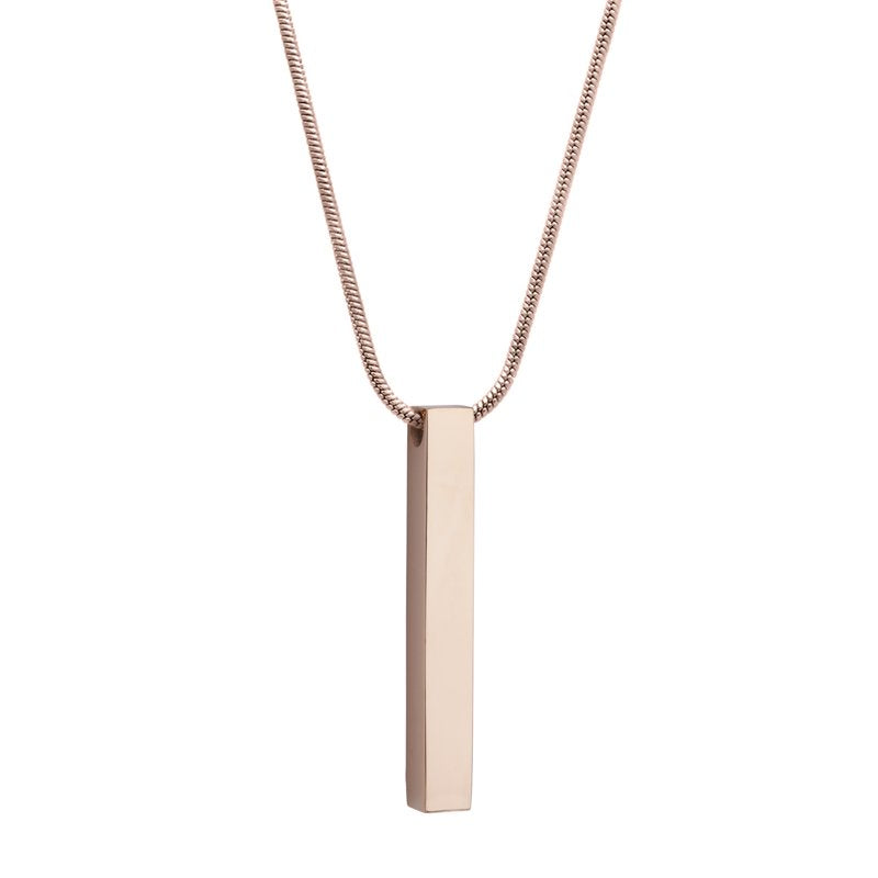 Rose Gold 3D Cremation Necklace with Fill Kit - Memorial Bar Ashes Holder Pendant
