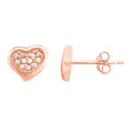 Rose Gold Plated Sterling Silver CZ Heart Stud Earrings - Unbranded