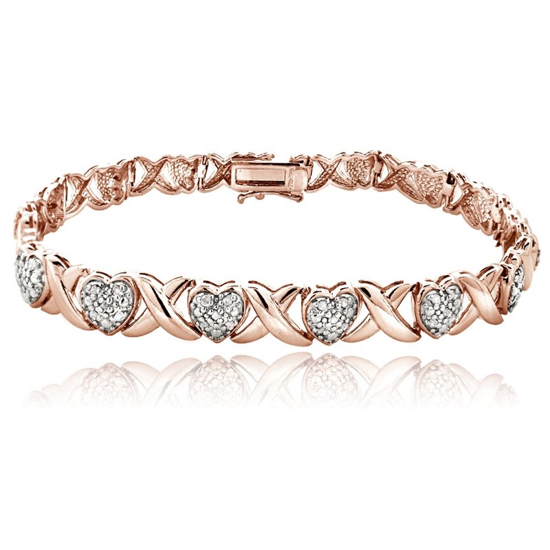 Rose Gold Tone 1ct Diamond Heart & X Tennis Bracelet - Women Gift
