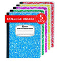 5 Pack College Ruled Composition Notebooks - 200 Pages, Durable Cover, Assorted Colors