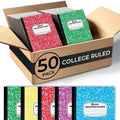 50 Pack College Ruled Composition Notebooks - Assorted Marble Colors, Durable Sewn Binding