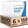 Loose Leaf Paper 6 Pack - College Ruled 8x10.5 Inch, 3-Hole Punched for Binders