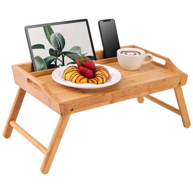 Large Bamboo Bed Tray with Phone Holder - Collapsible Laptop Desk for Bed & Couch