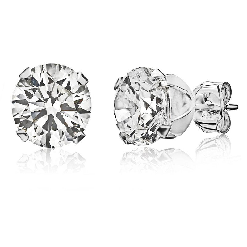 Sterling Silver CZ Stud Earrings - Round-Cut, Multiple Sizes & Styles