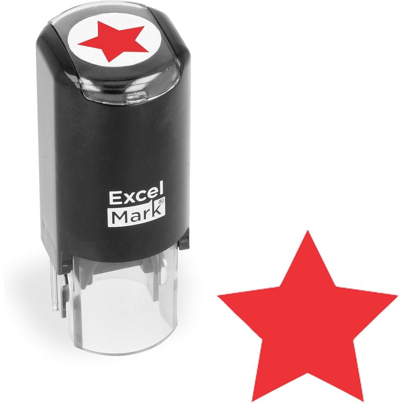 Round Teacher Stamp - Solid Star with Red Ink, Self-Inking Rubber Stamper