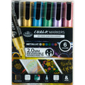 Metallic Chalk Markers Set - 6 Color Liquid Chalk Pens for Whiteboards & Glass