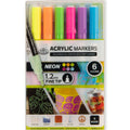 Neon Acrylic Markers Set - 6 Bright Colors for Multi-Surface Art & Crafting