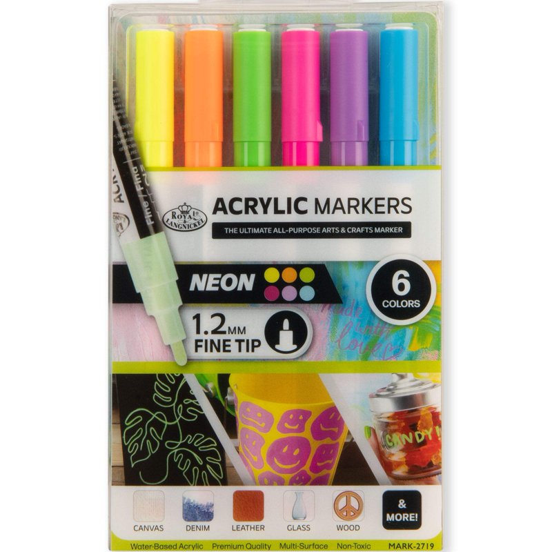 Neon Acrylic Markers Set - 6 Bright Colors for Multi-Surface Art & Crafting