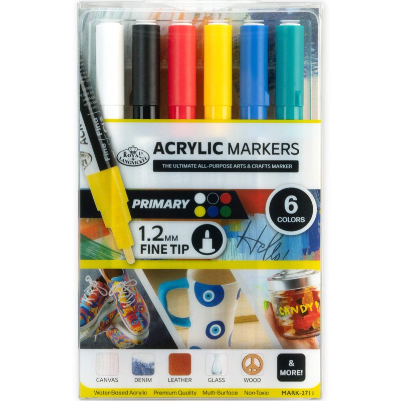 6-Piece Acrylic Marker Set for Art & Crafts - Multi-Surface, Fine Details