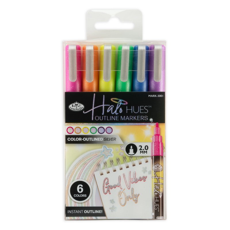 6-Piece Outline Marker Set - Vibrant Halo Hues for Art & Crafting