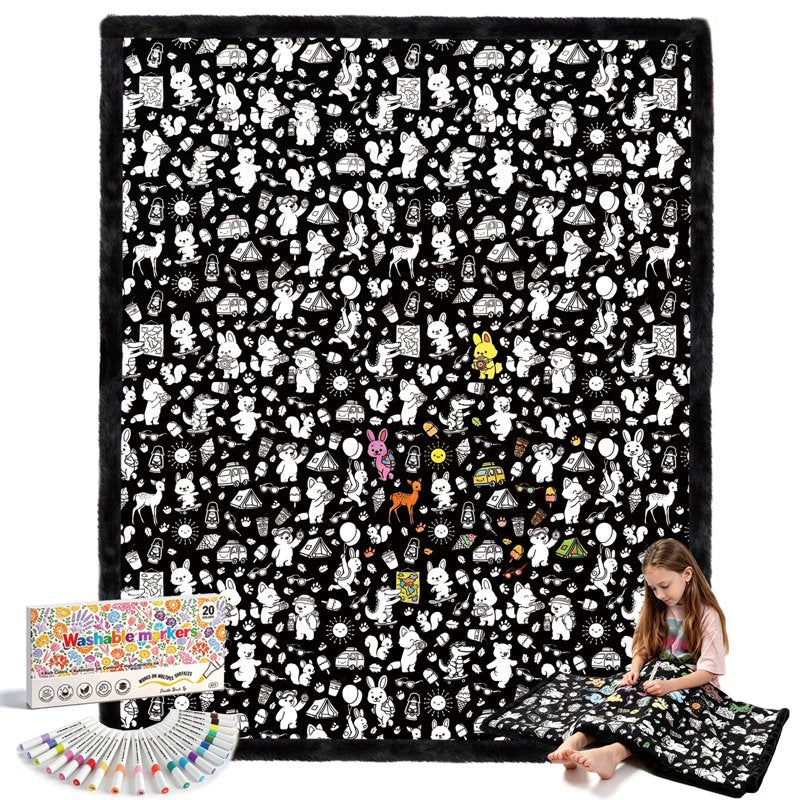 Washable Coloring Blanket with 20 Markers - 40x60 Inch DIY Arts & Crafts Gift