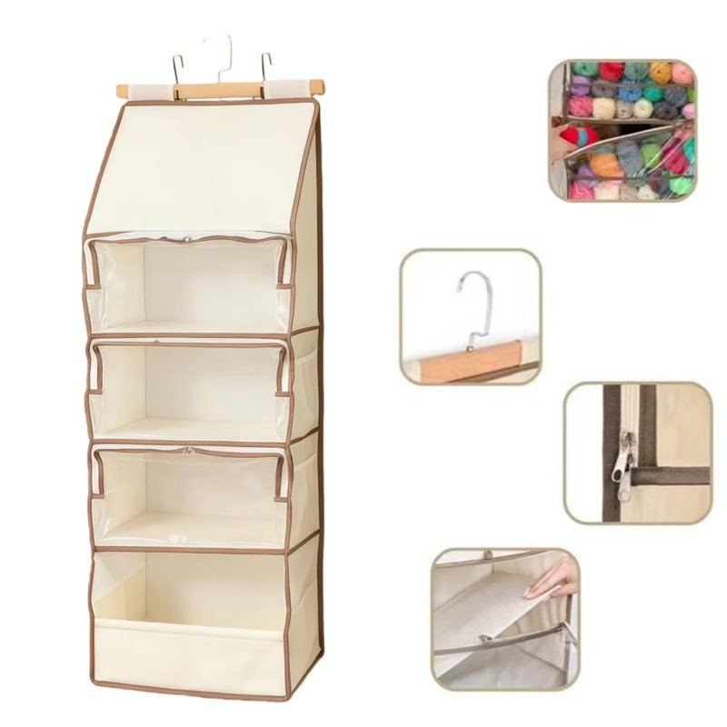 Large Yarn Organizer Bag with Clear Zippered Compartments & Tool Pockets