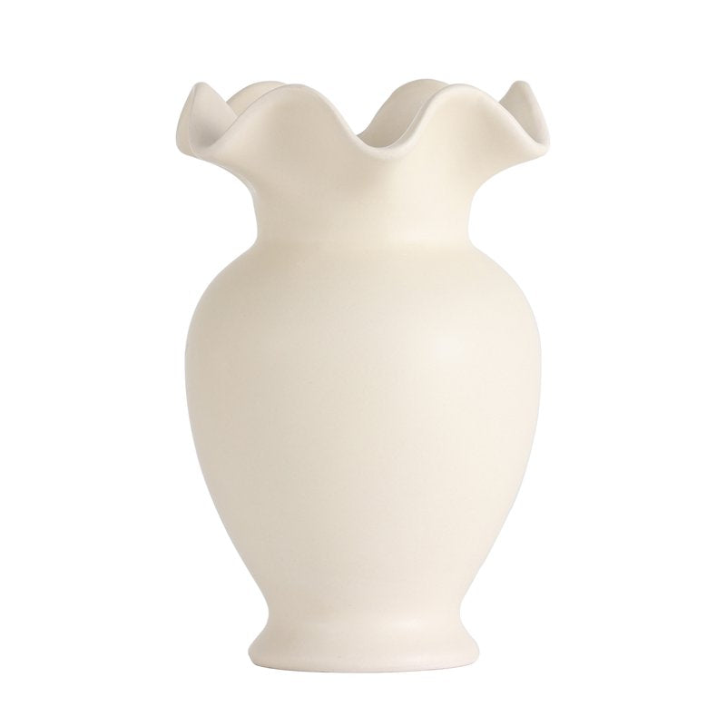 Ceramic Tabletop Vase with Ruffle Edge - Off-White Home Decor Accent