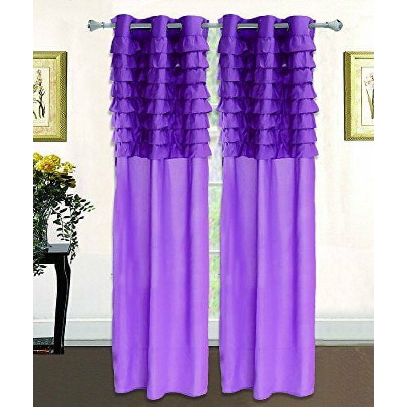 Ruffled Pleated Window Curtain Panel - Grommet Solid Fabric