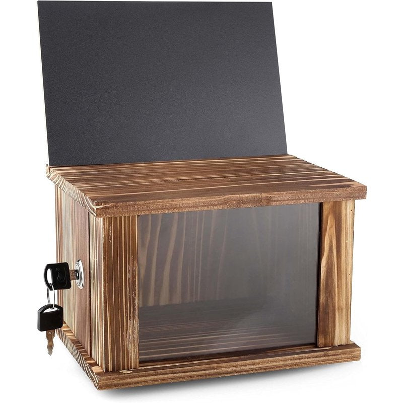 Wooden Donation & Suggestion Box with Lock & Chalkboard - Rustic Reclaimed Style