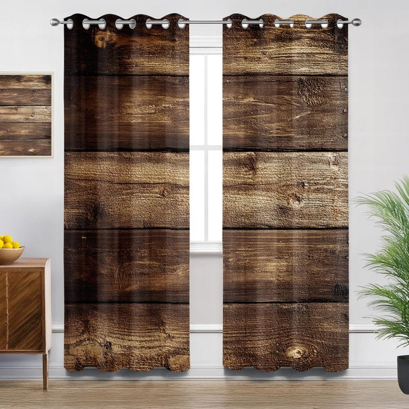 Blackout Rustic Wood Curtains - Farmhouse Window Drapes for Living Room & Bedroom - Multiple Sizes