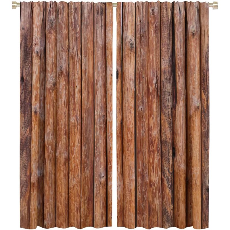 Rustic Wooden Kitchen Curtain Set - Vintage Brown Room Darkening Drapes for Living Room & Bedroom