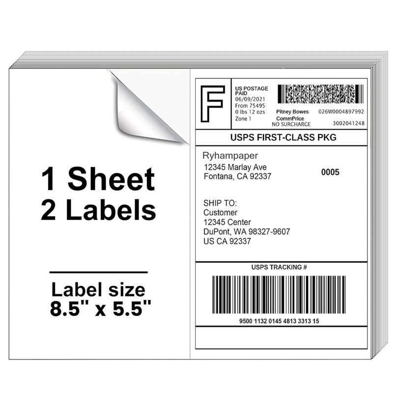 4000 Shipping Labels 8.5 x 5.5 Half Sheet Waterproof Adhesive for Laser & Inkjet Printers