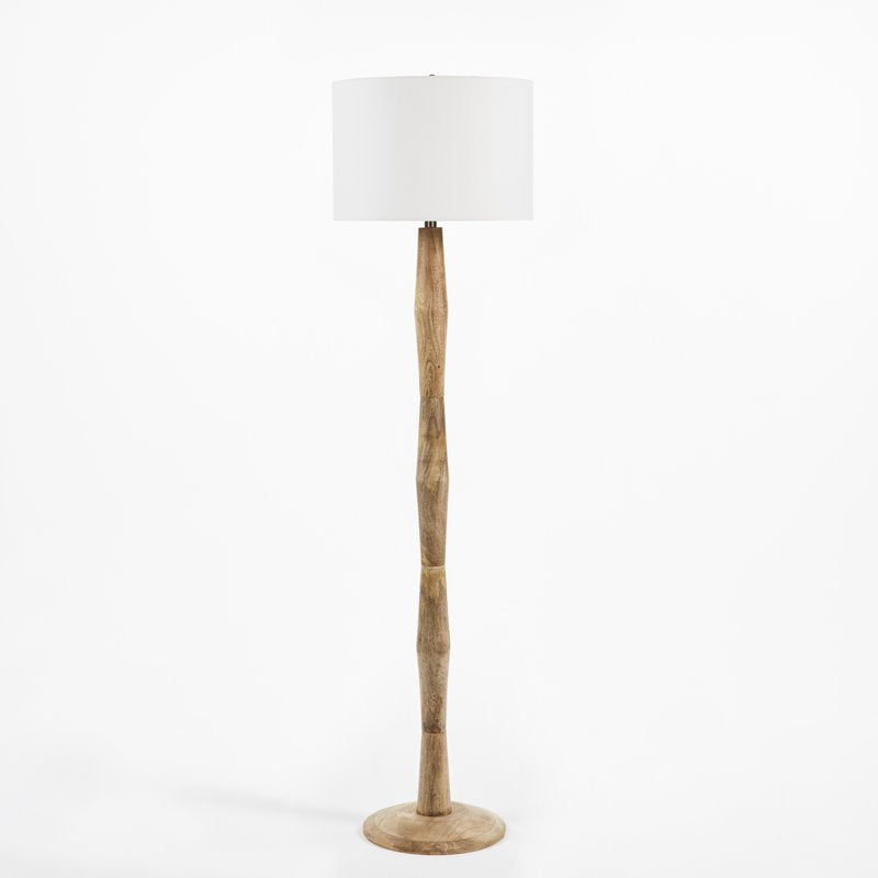 Modern Organic Floor Lamp - 60 Inch Natural Wood & Cotton Shade