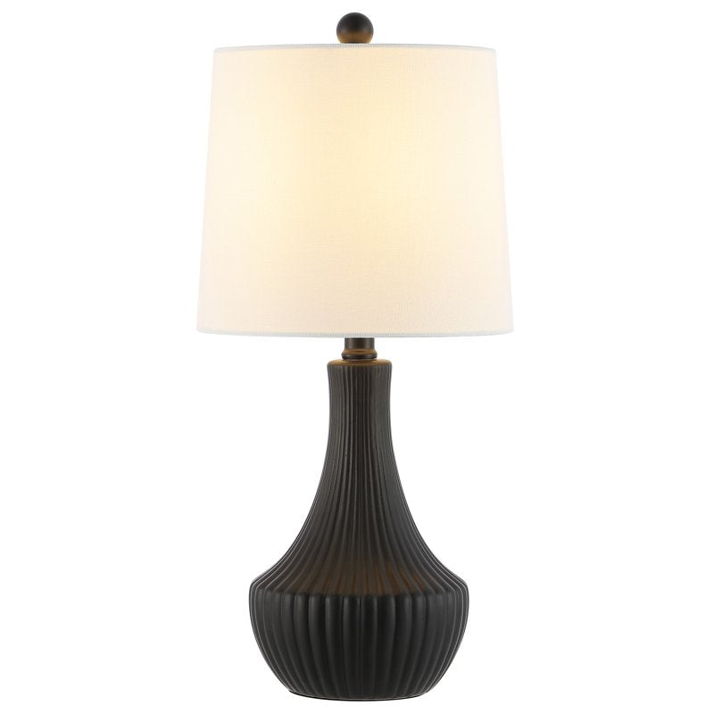 Glam Black Iron Table Lamp with Off-White Cotton Shade - 20 Inch