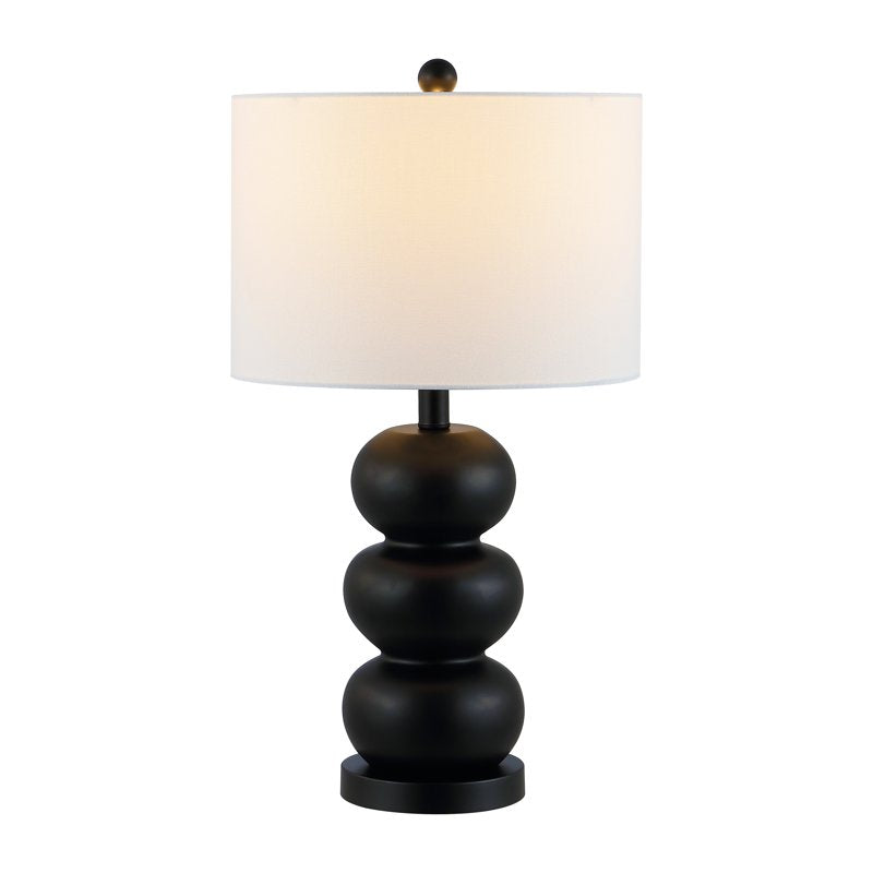 Modern Black Resin Table Lamp with White Linen Drum Shade - 24 Inch