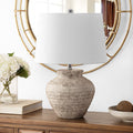 Contemporary Ceramic Table Lamp with Cotton Shade - Light Grey Finish