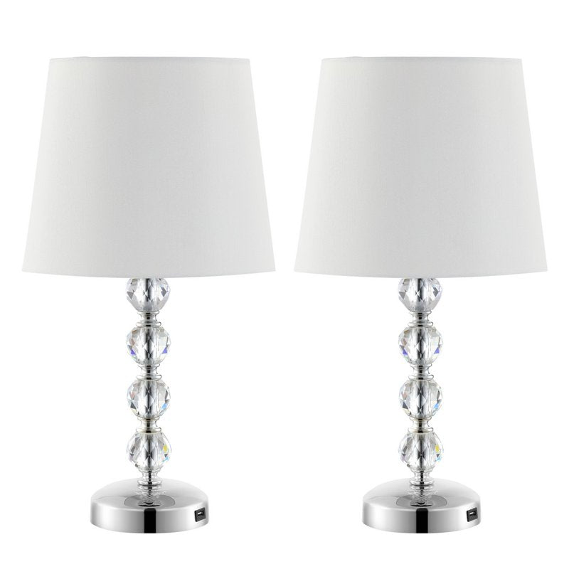 Set of 2 Crystal Table Lamps with USB Ports - Clear/Chrome