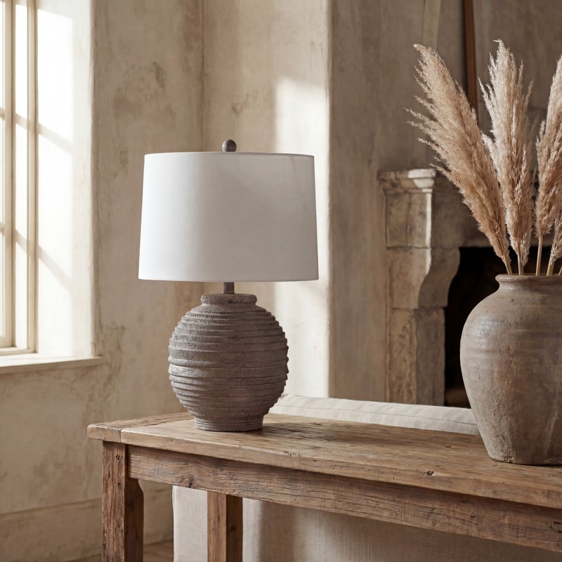24 Inch Classic Contemporary Table Lamp - Brown Resin with White Shade