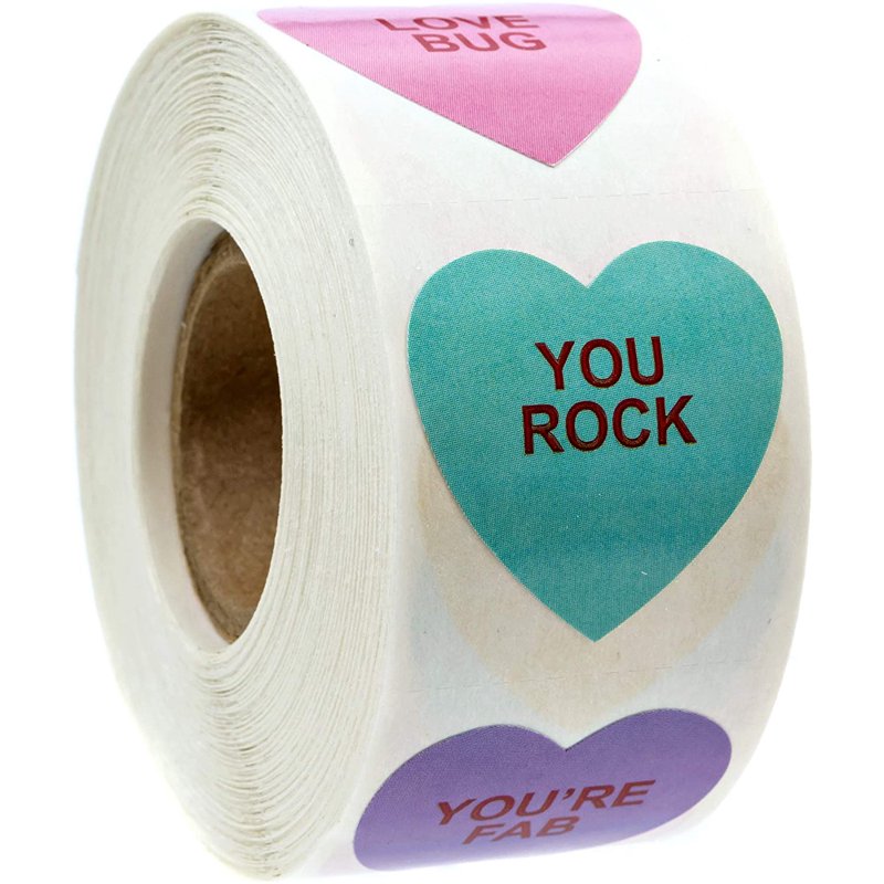 Valentine Heart Stickers - 1 1/8 Inch Candy & Love Themed Decorative Stickers