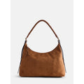 Women's Top Zipper Shoulder Bag - Faux Suede, Adjustable Strap, Spacious