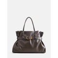 Women's Faux Leather Tote Bag with Buckle - Burnt Rosemary & Black