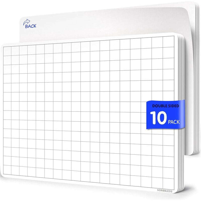 Large Grid Dry Erase Sheets 11x14 Inches - Math Practice Whiteboard Sheets, Pack of 10
