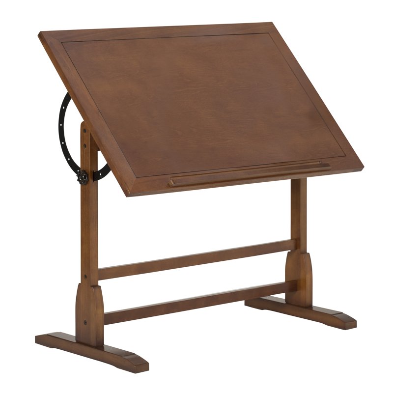 Adjustable Wood Drafting Table 42 Inch Rustic Oak Art & Drawing Desk