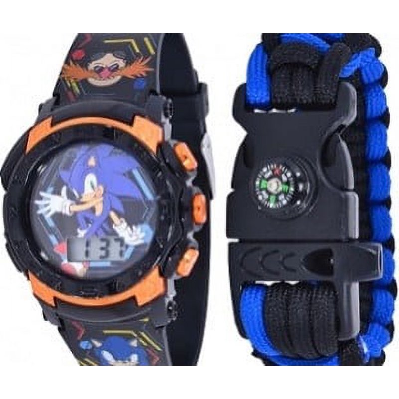 Kids Flashing LCD Watch with Silicone Survival Bracelet Set - Sonic The Hedgehog