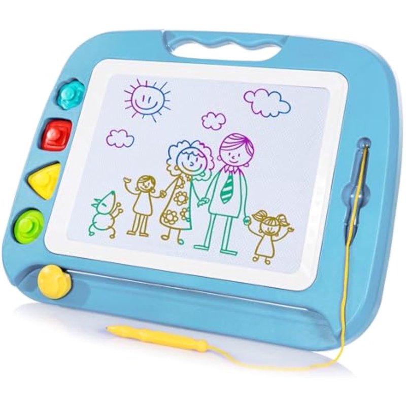 Large Magnetic Drawing Board for Kids - 16x13 Inch Art & Learning Toy with Stamps, Light Blue