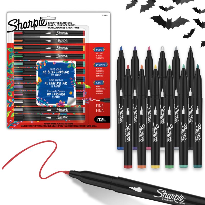 Assorted Water-Based Acrylic Paint Markers - Fine Tip, 12 Pack for Art & Crafting