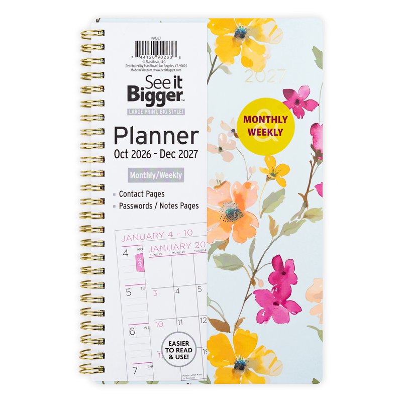See It Bigger Floral Monthly Weekly Planner 15-Month, Large Print, 5.5 x 8.75 Inches
