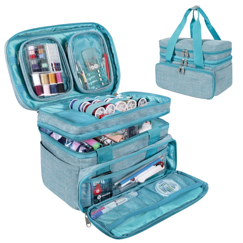 Portable Sewing Organizer Bag with Multiple Compartments & Detachable Pouches