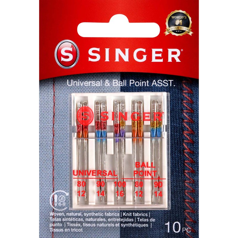 Universal & Ball Point Sewing Machine Needles Set - 10 Pack for All Fabrics