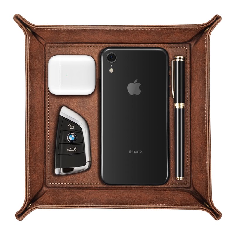 Desktop Storage Organizer Tray for Keys Coins Jewelry Remote Phone - Brown & Black