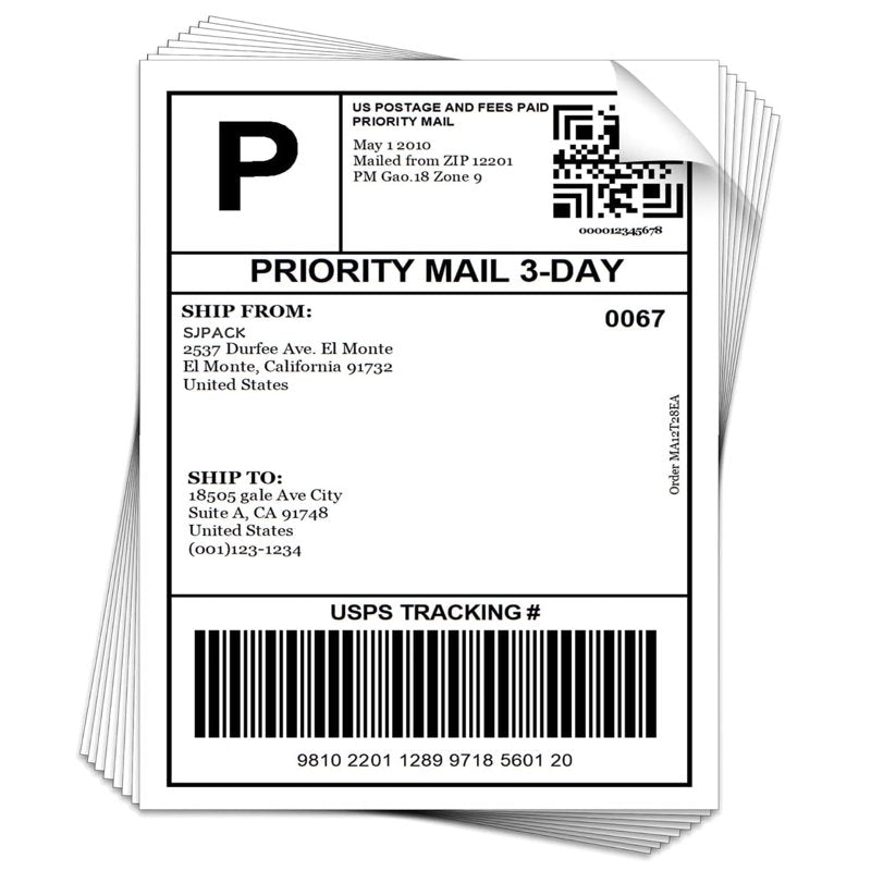 Full Sheet Shipping Labels 8.5 x 11 White Adhesive Paper for Laser Inkjet Printer