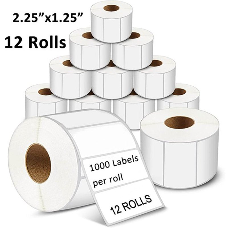12 Rolls 2.25 x 1.25 Inch Thermal Shipping Labels Self-Adhesive Barcode Labels