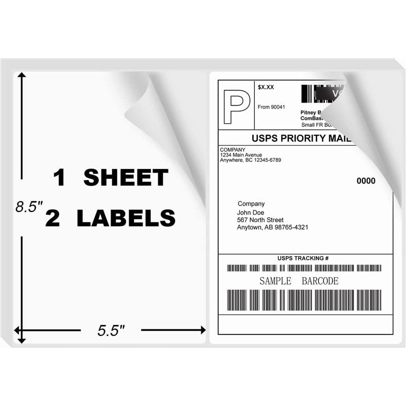 Self-Adhesive Shipping Labels 8.5 x 5.5 Inches for Laser & Inkjet Printers, 50 Sheets