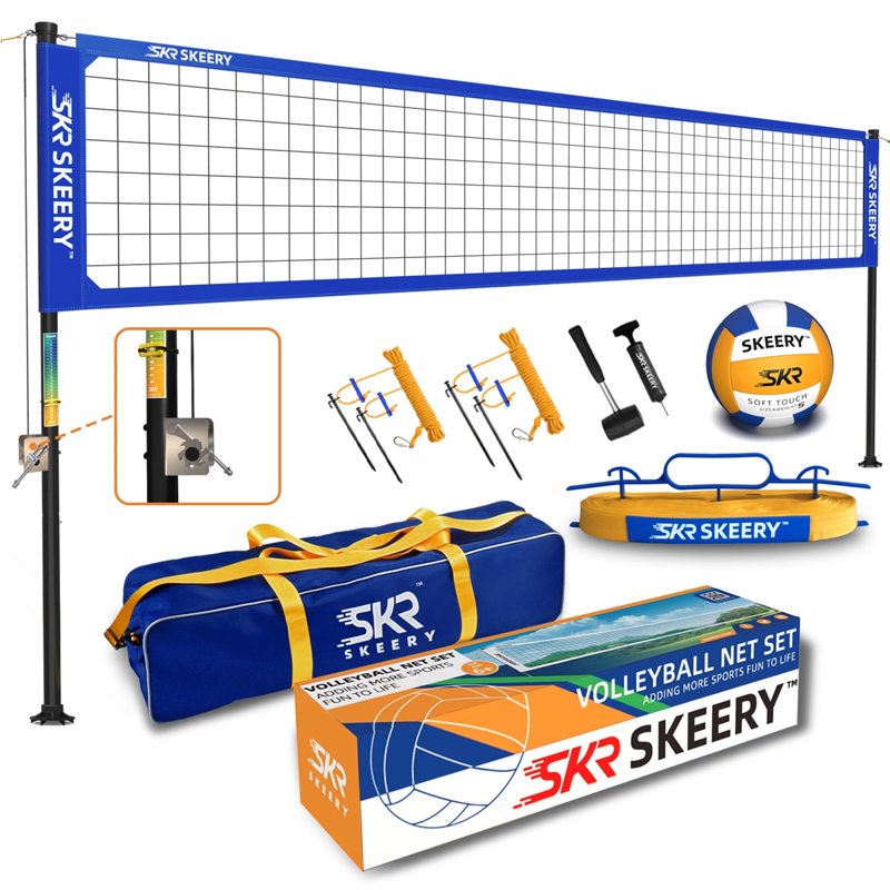 Heavy Duty Outdoor Volleyball Net Set with Aluminum Poles & Adjustable Height