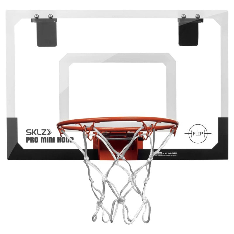 Mini Basketball Hoop for Door - Over-the-Door Flip-Up Rim, Clear Backboard, Orange