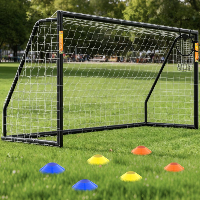 SLSY 12x6ft Black Foldable PVC Soccer Goal for Backyard Training