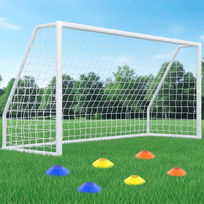 SLSY 12ft Soccer Goal - White Non-Folding 12x6 Backyard Training Net + Ground Pegs